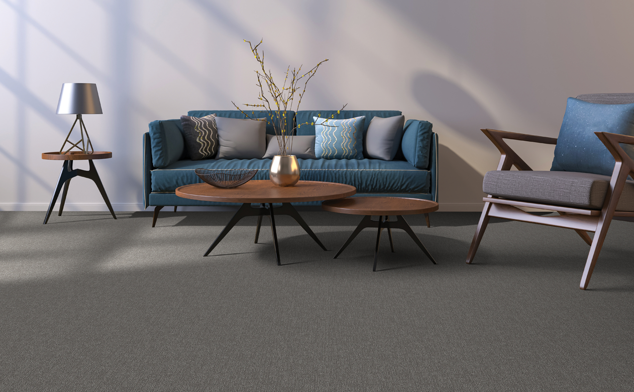 Neutral carpet in modern living room
