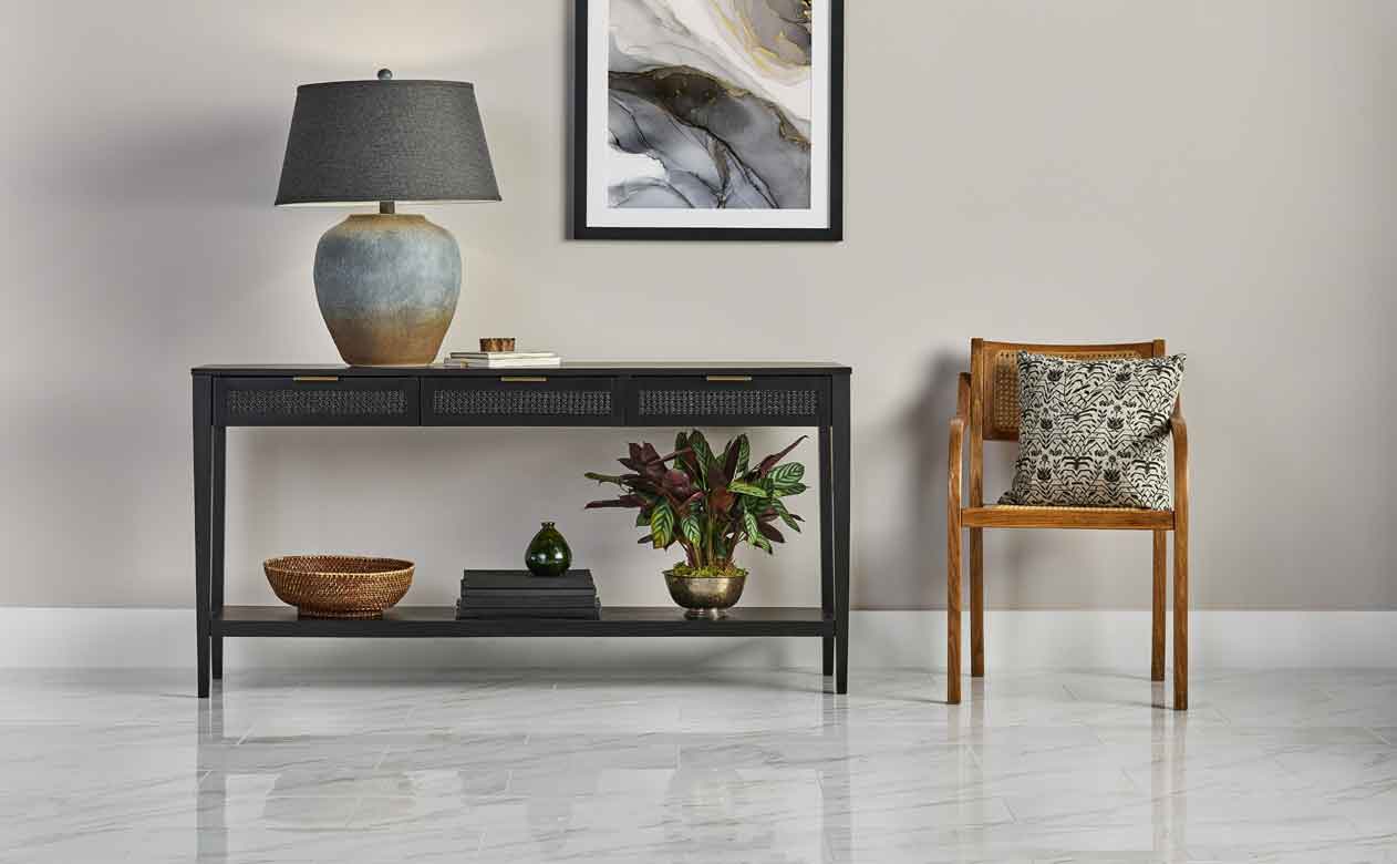 stone marble, marble-look large-format tile in entryway